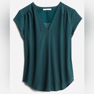 Fun 2 fun Green polka dot V-neck blouse ~ XXL